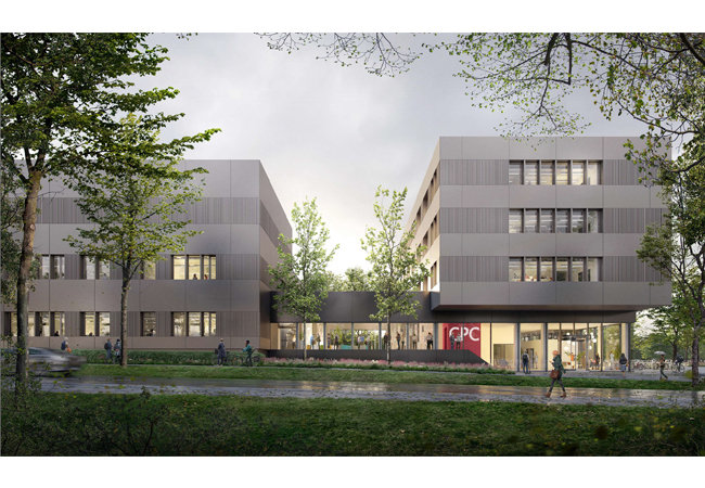 PB: Entwurfsansicht des geplantes Forschungsneubaus am Braunschweiger Forschungsflughafen: Center for Circular Production of Next Batteries and Fuel Cells (CPC). Bildnachweis: Nickl Architekten Deutschland GmbH