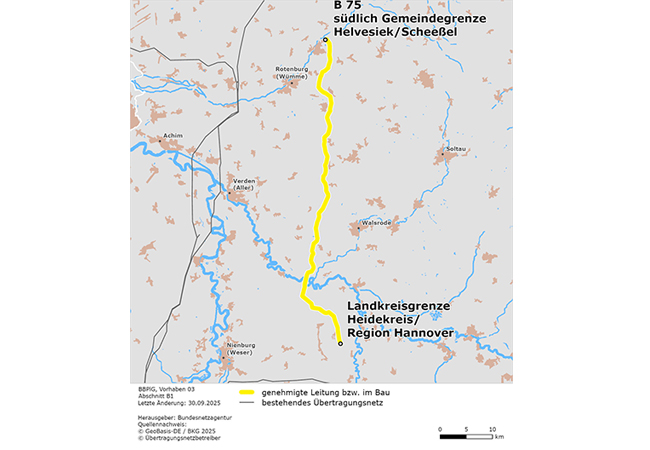 PB: B 75 südlich Gemeindegrenze Helvesiek / Scheeßel – Grenze Heidekreis / Region Hannover (Abschnitt B1) / ©: Bundesnetzagentur
