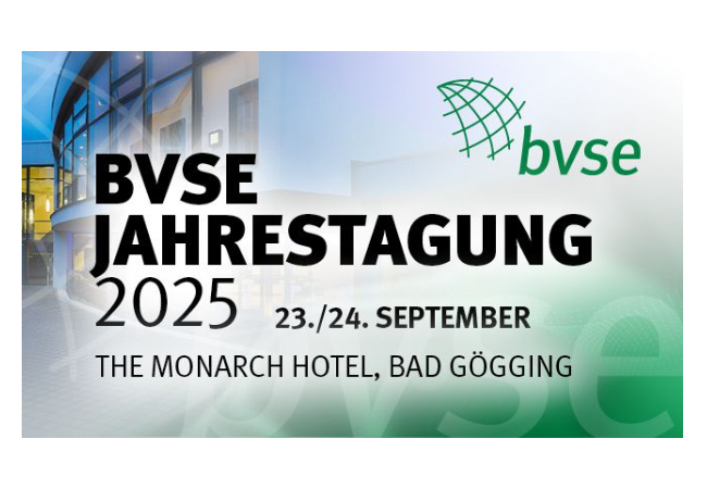 PB: 23.-24.09.2025 | bvse-Jahrestagung Entwicklungen, Trends und Herausforderungen. Zur bvse-Jahrestagung 2025 treffen sich die Mitgliedsunternehmen und Brancheninteressierte im niederbayerischen Bad Gögging.