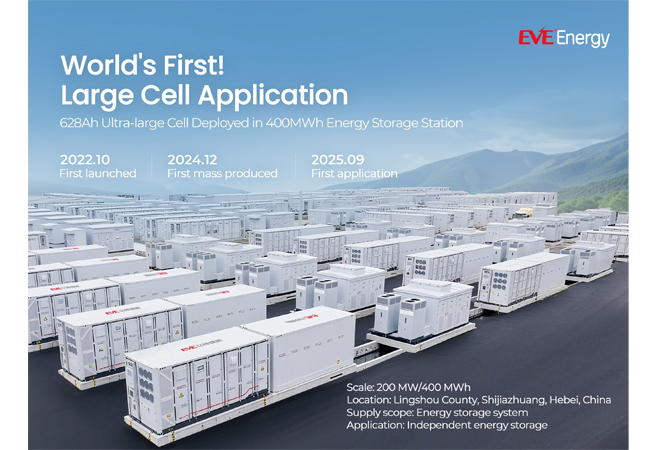 PB: EVE Energy realisiert das weltweit erste 400-MWh-Energiespeicherprojekt mit 628-Ah-Ultra-Großzellen / ©: EVE Energy