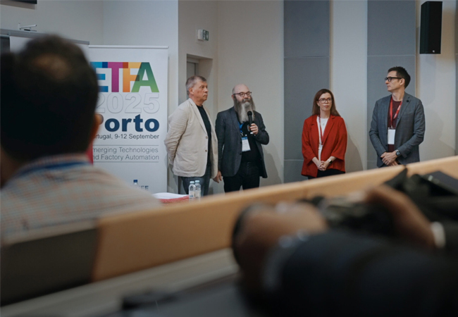 PB: Workshop: Valeriy Vyatkin (LTU und Aalto University Finnland), Alois Zoitl (Johannes Kepler Universität Linz), Inna Arkhipova (UAO) und Franco Cavadini (Gr3n) (v.l.n.r.) waren Organisatoren eines Workshops.