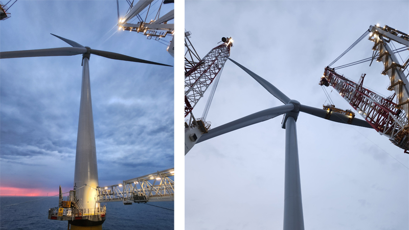 PB: RWE schließt Installation aller recycelbaren Rotorblätter im Offshore-Windpark Sofia ab – mehr als die Hälfte aller Turbinen sind installiert. / ©: RWE