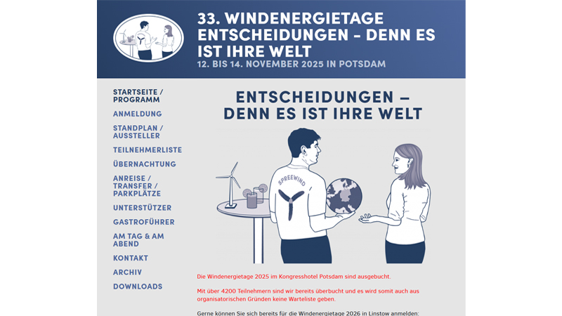 PB: Gerne können Sie sich bereits für die Windenergietage 2026 in Linstow anmelden: Anmeldung Windenergietage 2026